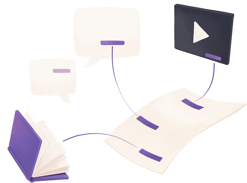 This figure illustrates how parts of a book might related to various activities in life, including conversation, other books, and film.